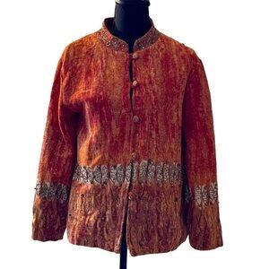 Soft Surroundings beaded sunburst orange long sleeve button up jacket top medium